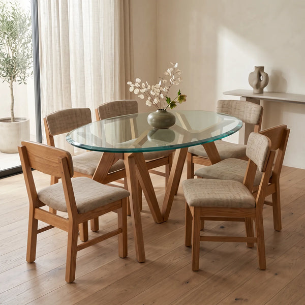 Comedor Ovalado Portofino de 6 Sillas en Roble Claro y Cristal · Orgánico - vista alternativa