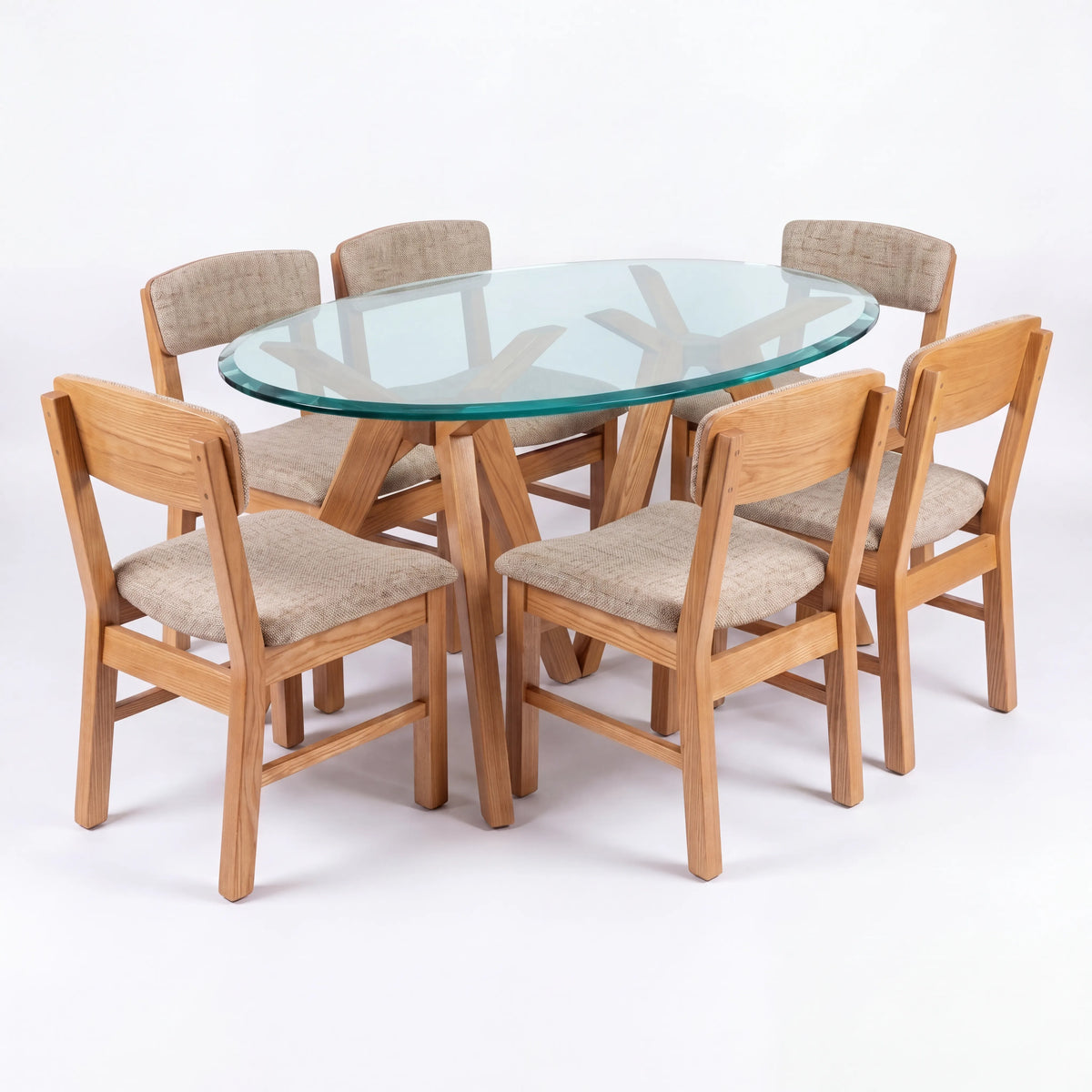 Comedor Ovalado de 6 Sillas en Roble Claro con Cubierta de Cristal Templado - Hero Portada | LEMICH Alta Ebanistería Residencial