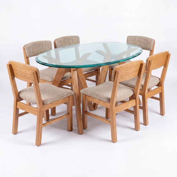 Comedor Ovalado de 6 Sillas en Roble Claro con Cubierta de Cristal Templado - Hero Portada | LEMICH Alta Ebanistería Residencial