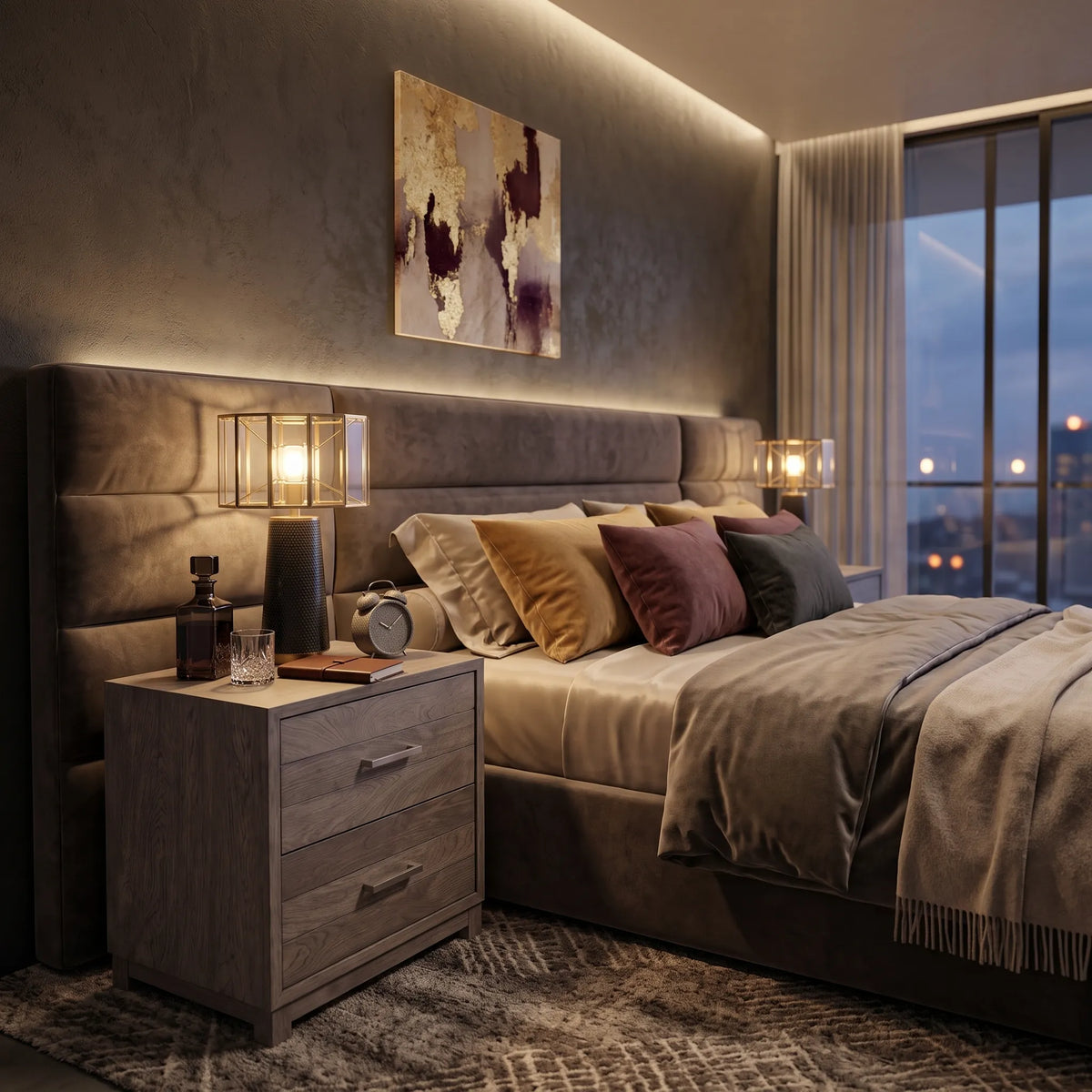 Buró Alistonado Oslo en Roble Gris y Níquel - Ambientada | LEMICH Alta Ebanistería Residencial