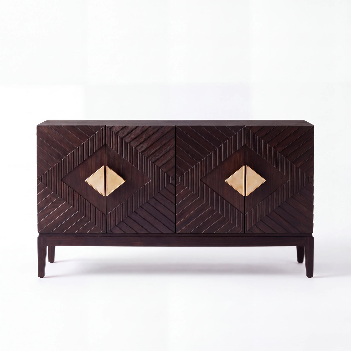 Aparador Buffet Diamante en Nogal Tostado y Latón - Detalle de Ensamble | LEMICH Alta Ebanistería Residencial