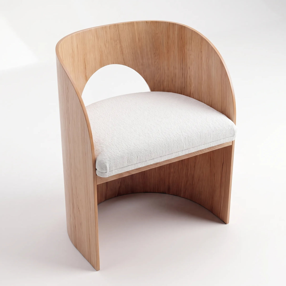 Silla Lunar en Madera de Encino y Bouclé Marfil - Hero Portada | LEMICH Alta Ebanistería Residencial