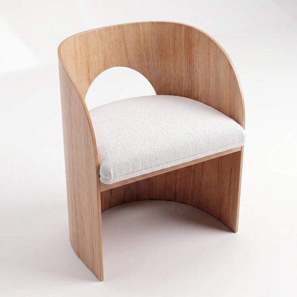 Silla Lunar en Madera de Encino y Bouclé Marfil - Hero Portada | LEMICH Alta Ebanistería Residencial