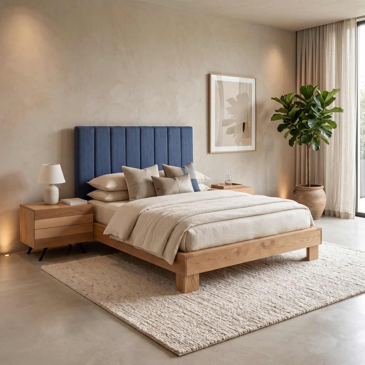 Recámara Nórdica Estocolmo en Roble Claro y Azul Índigo - Ambientada | LEMICH Alta Ebanistería Residencial