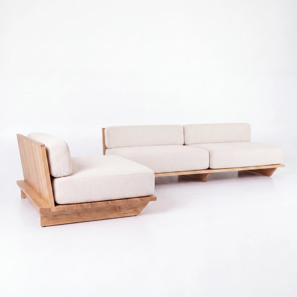 Sofá Modular Seccional Kyoto en Encino Natural y Bouclé - Hero Portada | LEMICH Alta Ebanistería Residencial