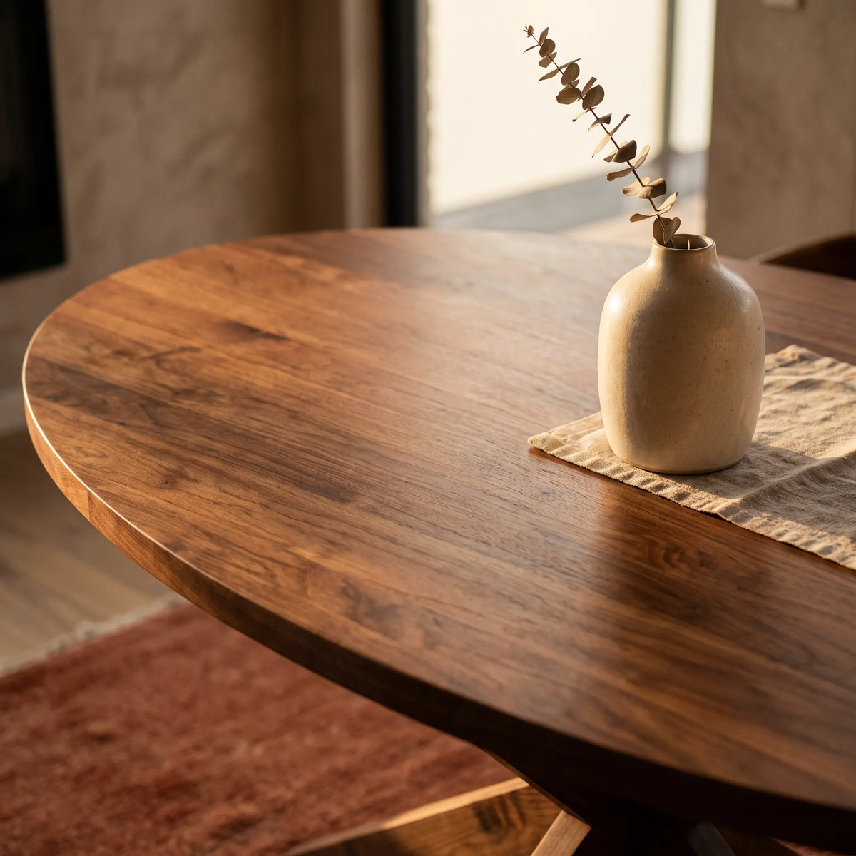 Mesa de Comedor Oval Stella en Nogal Sólido - Ambientada | LEMICH Alta Ebanistería Residencial