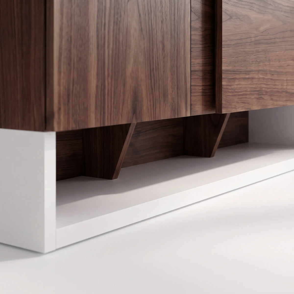 Credenza / Buffet Asimétrico Kanso en Nogal y Base Blanca - Detalle de Ensamble | LEMICH Alta Ebanistería Residencial