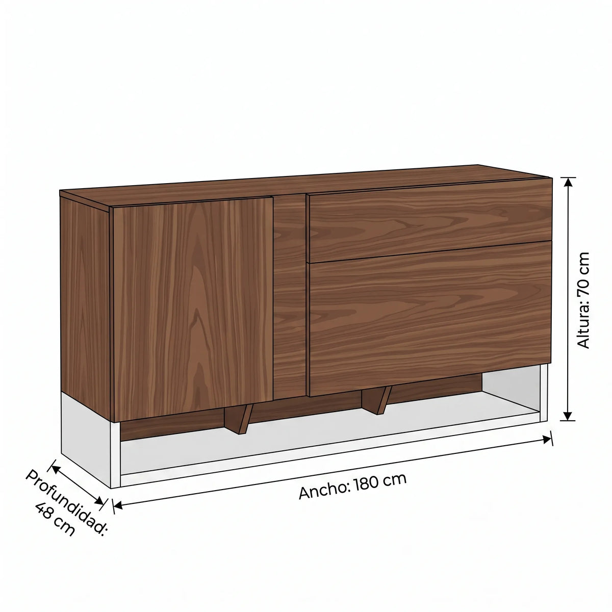 Credenza / Buffet Asimétrico Kanso en Nogal y Base Blanca - Detalle de Ensamble | LEMICH Alta Ebanistería Residencial