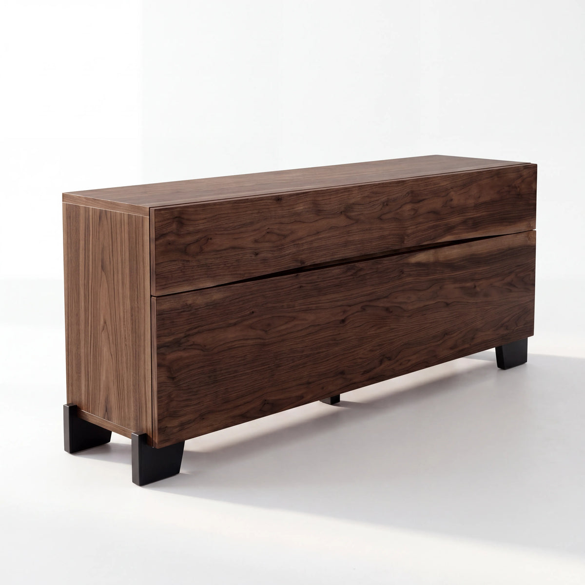 Cómoda / Aparador Linear en Nogal Americano y Patas Negras - Detalle de Ensamble | LEMICH Alta Ebanistería Residencial