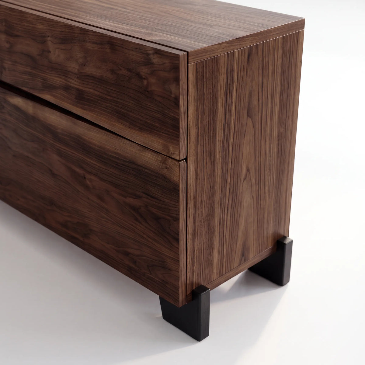 Cómoda / Aparador Linear en Nogal Americano y Patas Negras - Detalle de Ensamble | LEMICH Alta Ebanistería Residencial