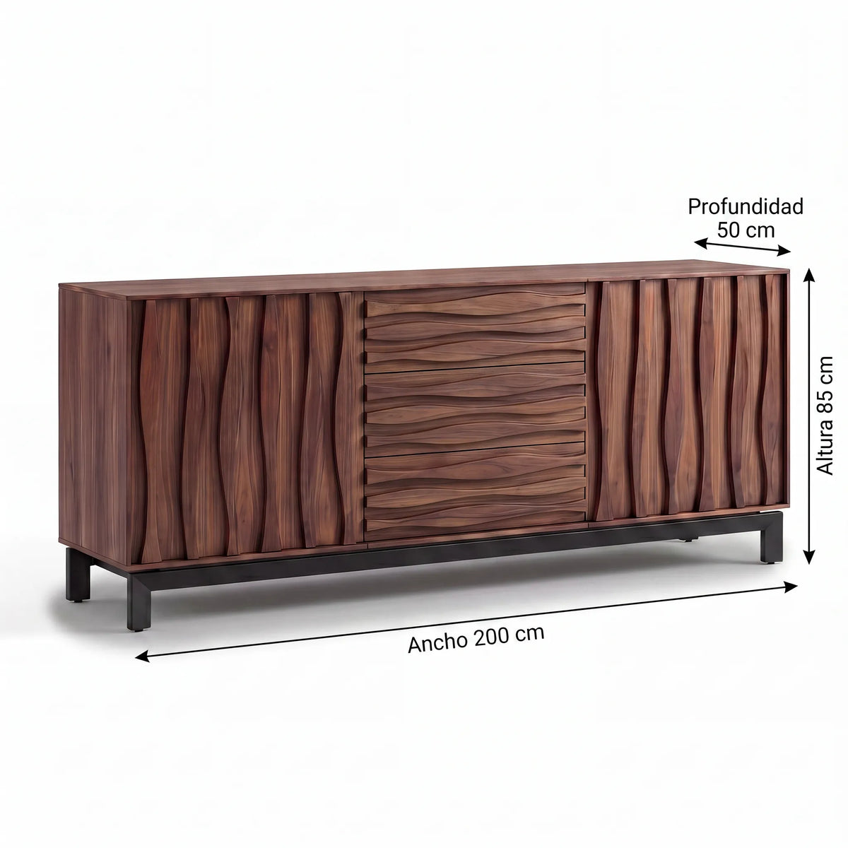 Buffet / Credenza Escultural Marea en Nogal Tallado y Herrería - Detalle de Ensamble | LEMICH Alta Ebanistería Residencial