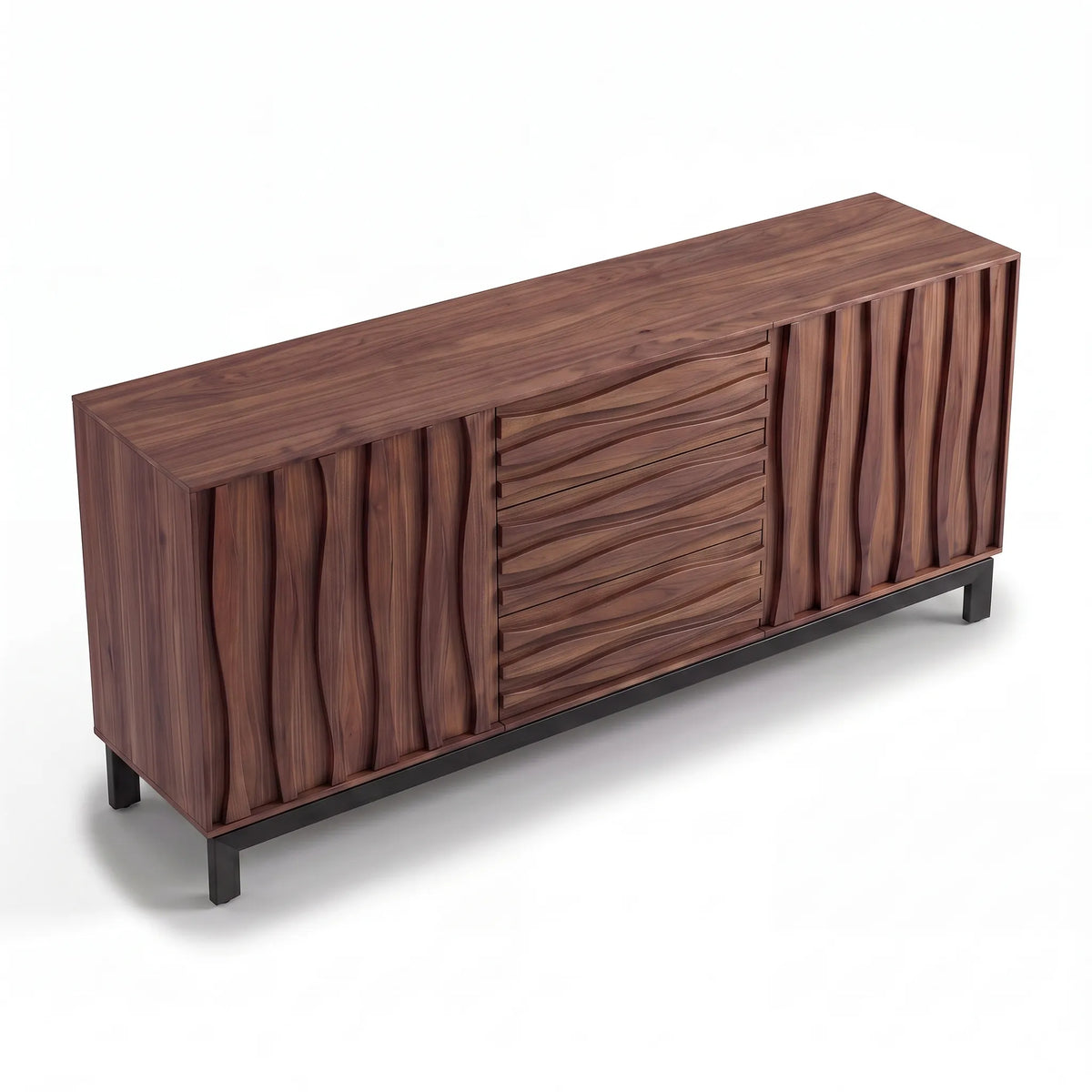 Buffet / Credenza Escultural Marea en Nogal Tallado y Herrería - Detalle de Ensamble | LEMICH Alta Ebanistería Residencial