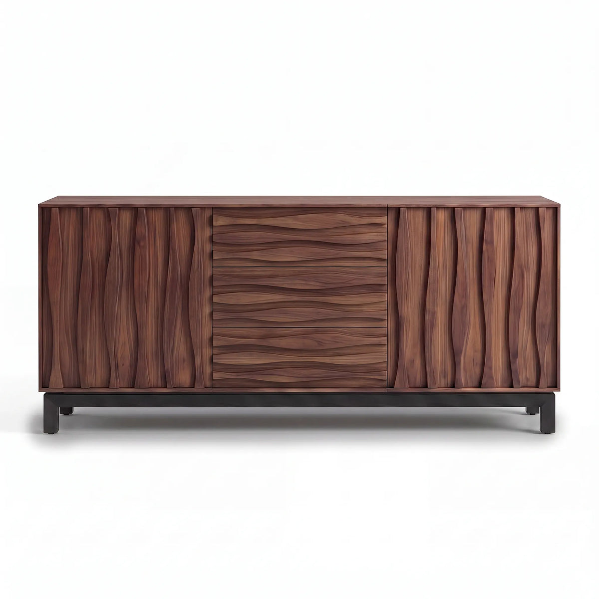 Buffet / Credenza Escultural Marea en Nogal Tallado y Herrería - Detalle de Ensamble | LEMICH Alta Ebanistería Residencial