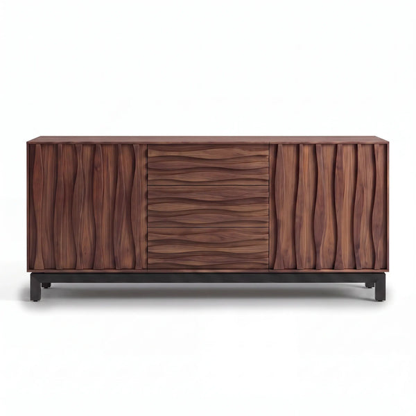 Buffet / Credenza Escultural Marea en Nogal Tallado y Herrería - Detalle de Ensamble | LEMICH Alta Ebanistería Residencial