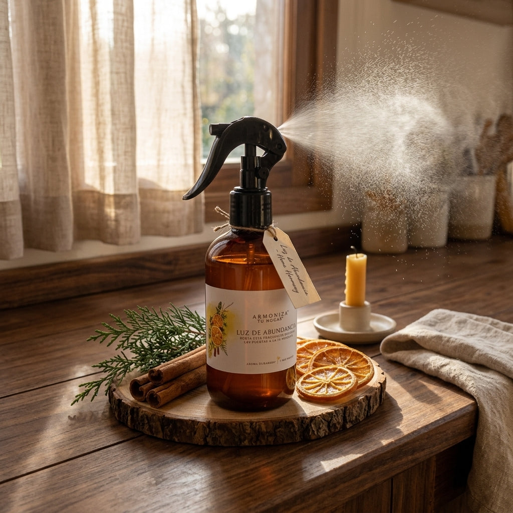 Colección Prospera: Spray Aromatizante de Abundancia en ambiente de interiorismo contemporáneo