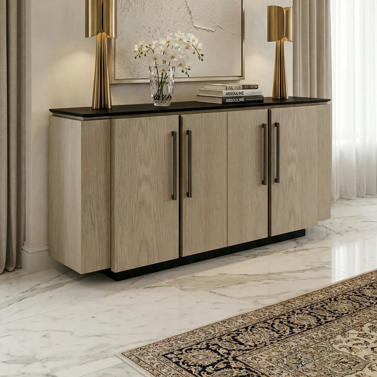 Buffet Novara – Credenza en Encino con Cubierta Negra