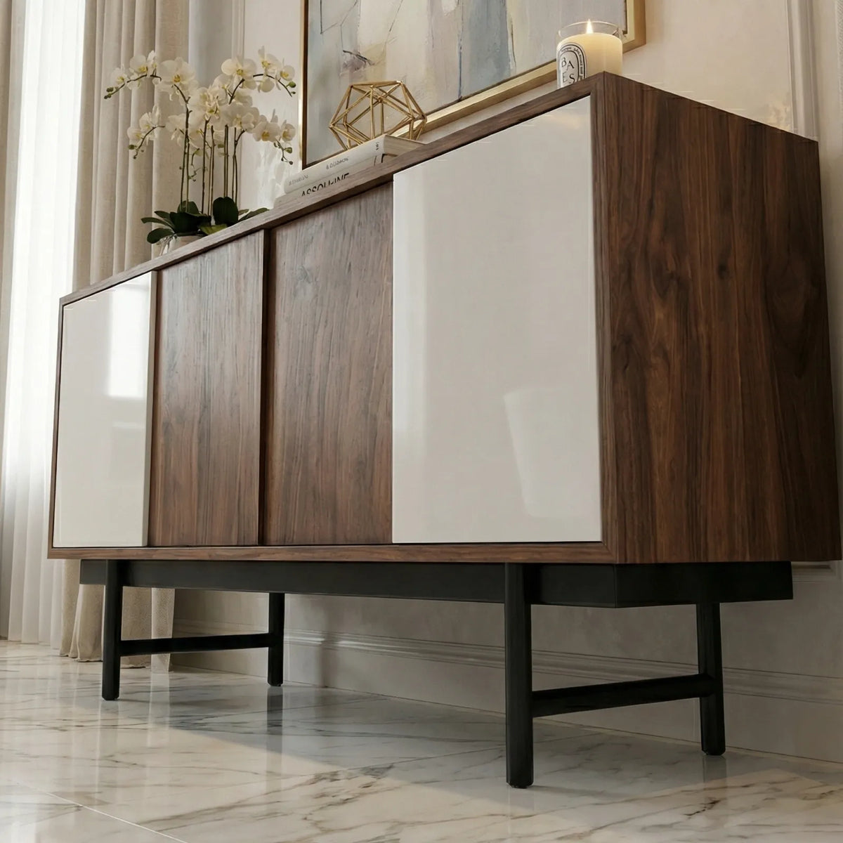 Buffet Minimal – Credenza en Nogal &amp; Laca Blanca