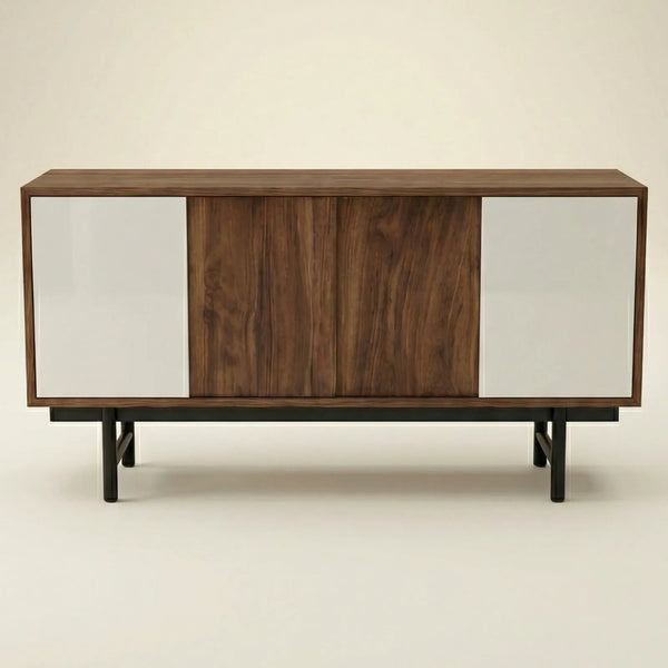 Buffet Minimal – Credenza en Nogal &amp; Laca Blanca