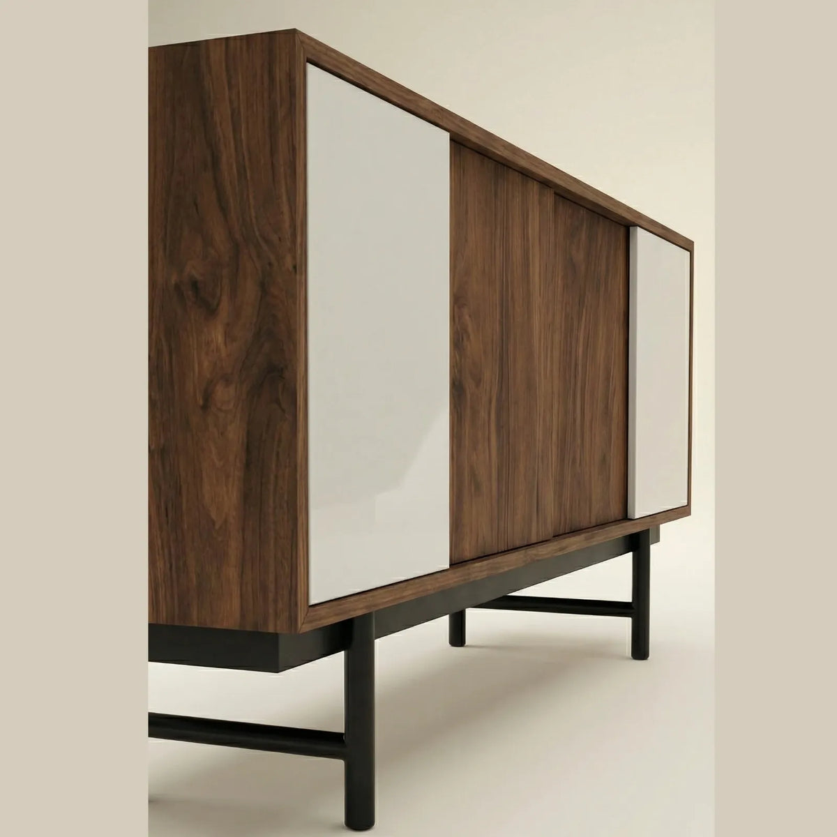 Buffet Minimal – Credenza en Nogal &amp; Laca Blanca