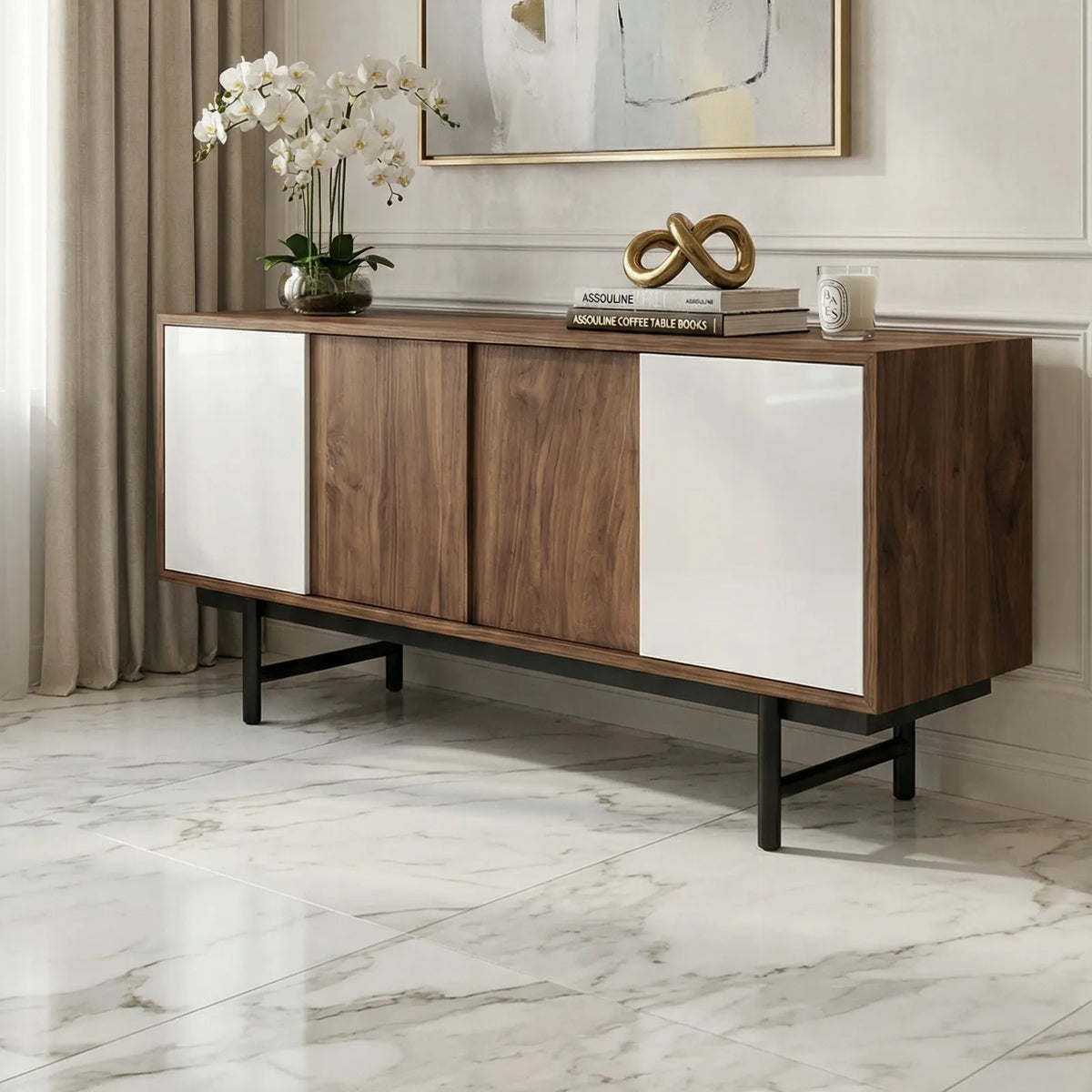Buffet Minimal – Credenza en Nogal &amp; Laca Blanca