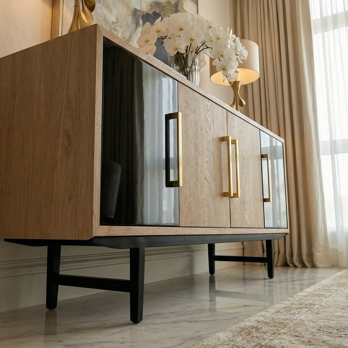 Buffet Rimini – Credenza en Encino Natural &amp; Negro Mate