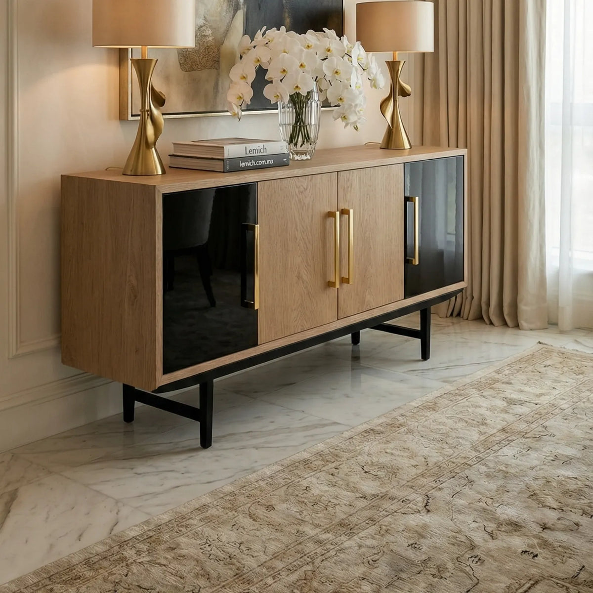 Buffet Rimini – Credenza en Encino Natural &amp; Negro Mate