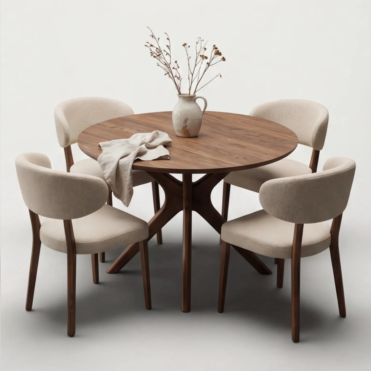 Comedor Brera en Nogal Natural y Rosa Morada Sólida · Escultural