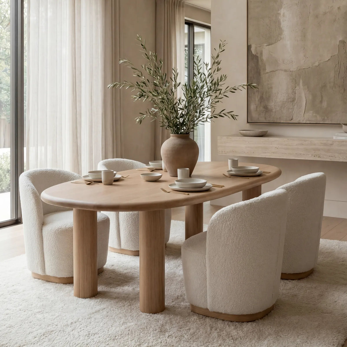 Mesa de Comedor Divo para 4 sillas en Encino Europeo con base sólida · Orgánico