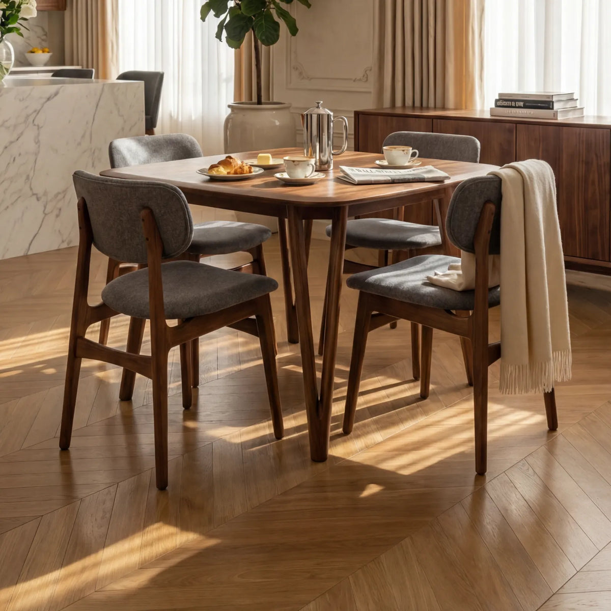 Comedor Fio en Nogal con detalles en madera sólida · Escultural