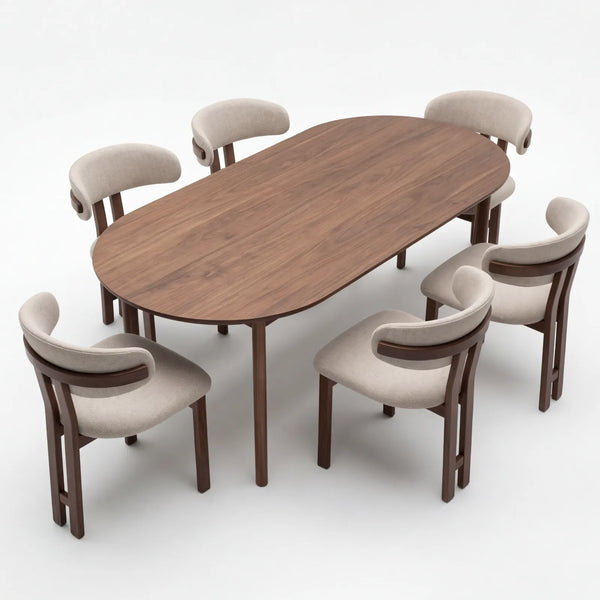 Comedor Maren en Nogal y Rosa Morada Sólida · Escultural