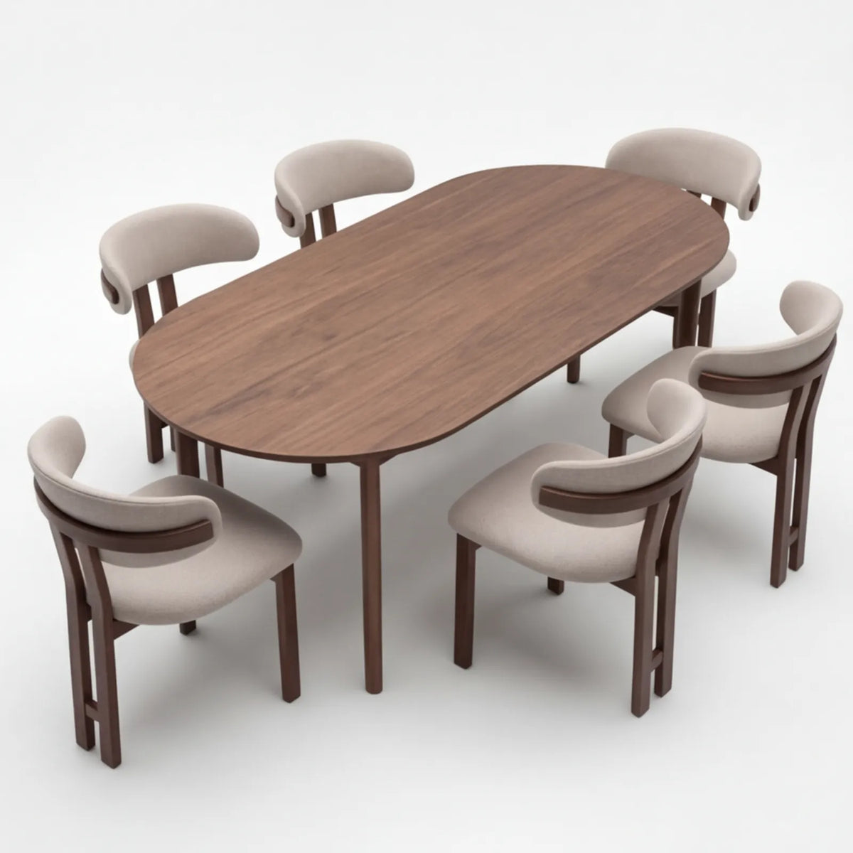 Comedor Maren en Nogal y Rosa Morada Sólida · Escultural