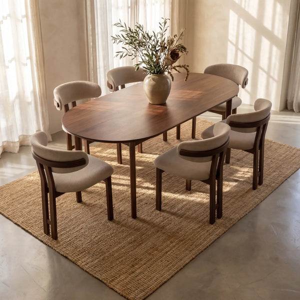 Mesa de Comedor Maren para 6 sillas en Nogal y Rosa Morada Sólida · Escultural