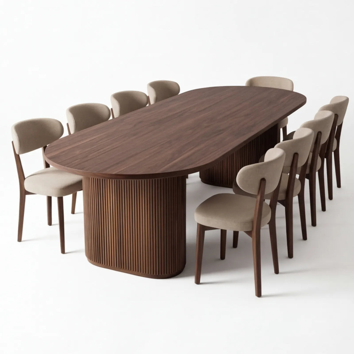 Comedor Othel en Nogal con Sillas en Rosa Morada Sólida · Escultural
