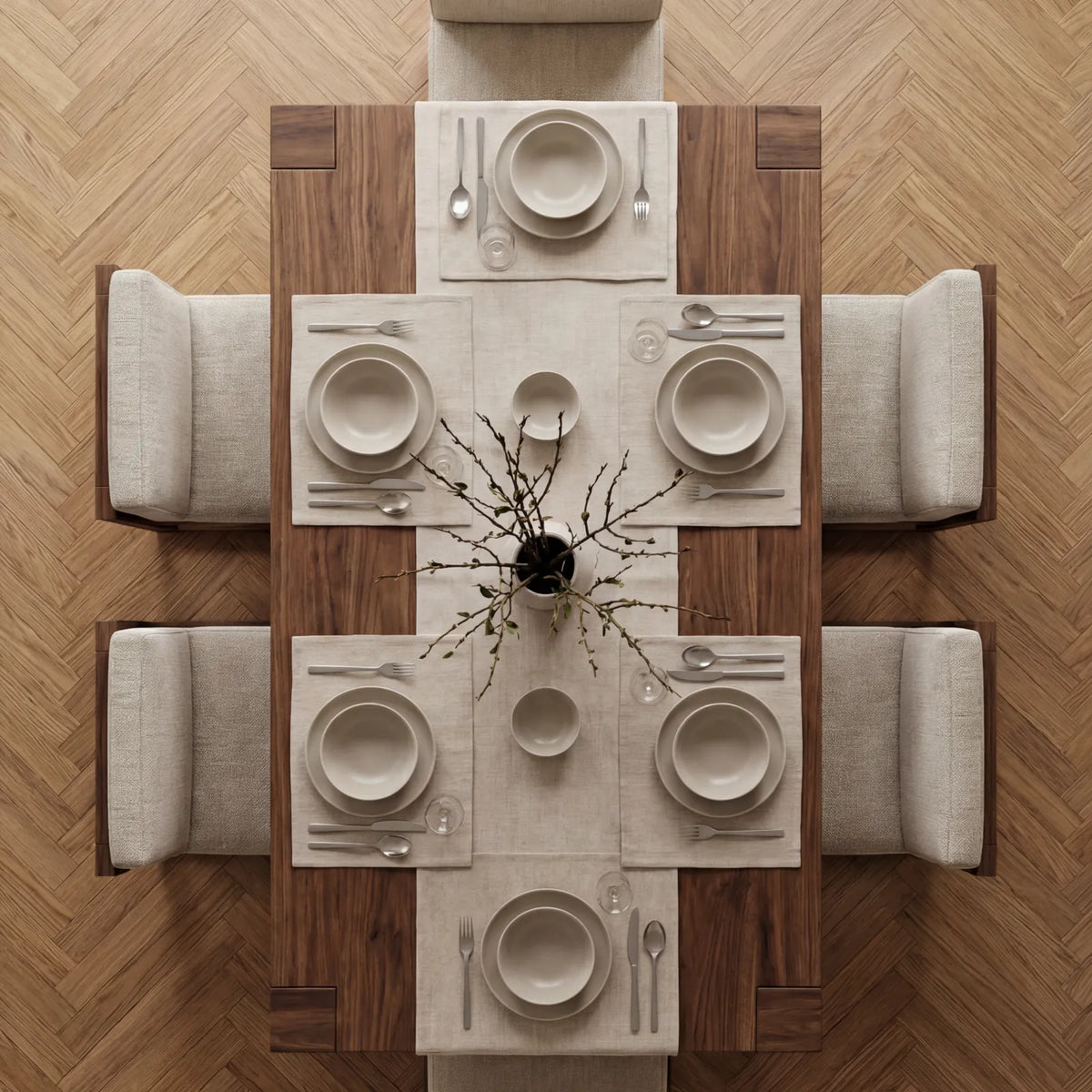 Comedor Sian en Nogal y Rosa Morada Sólida · Presencia Arquitectónica