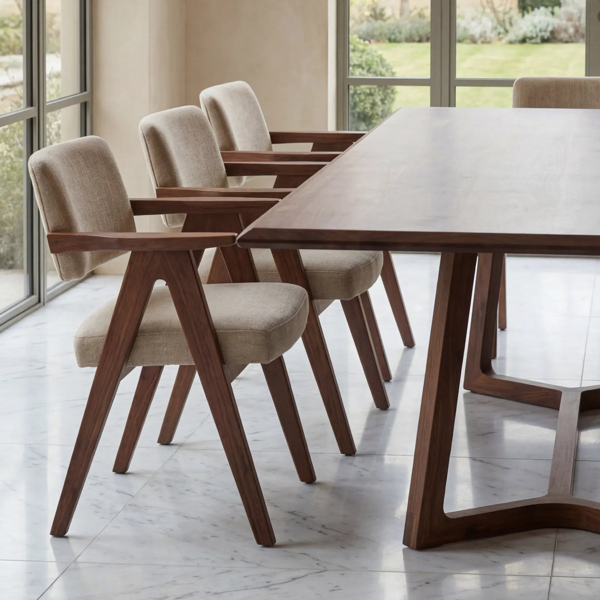 Mesa de Comedor Valente para 8 sillas en Nogal y Rosa Morada Sólida · Escultural
