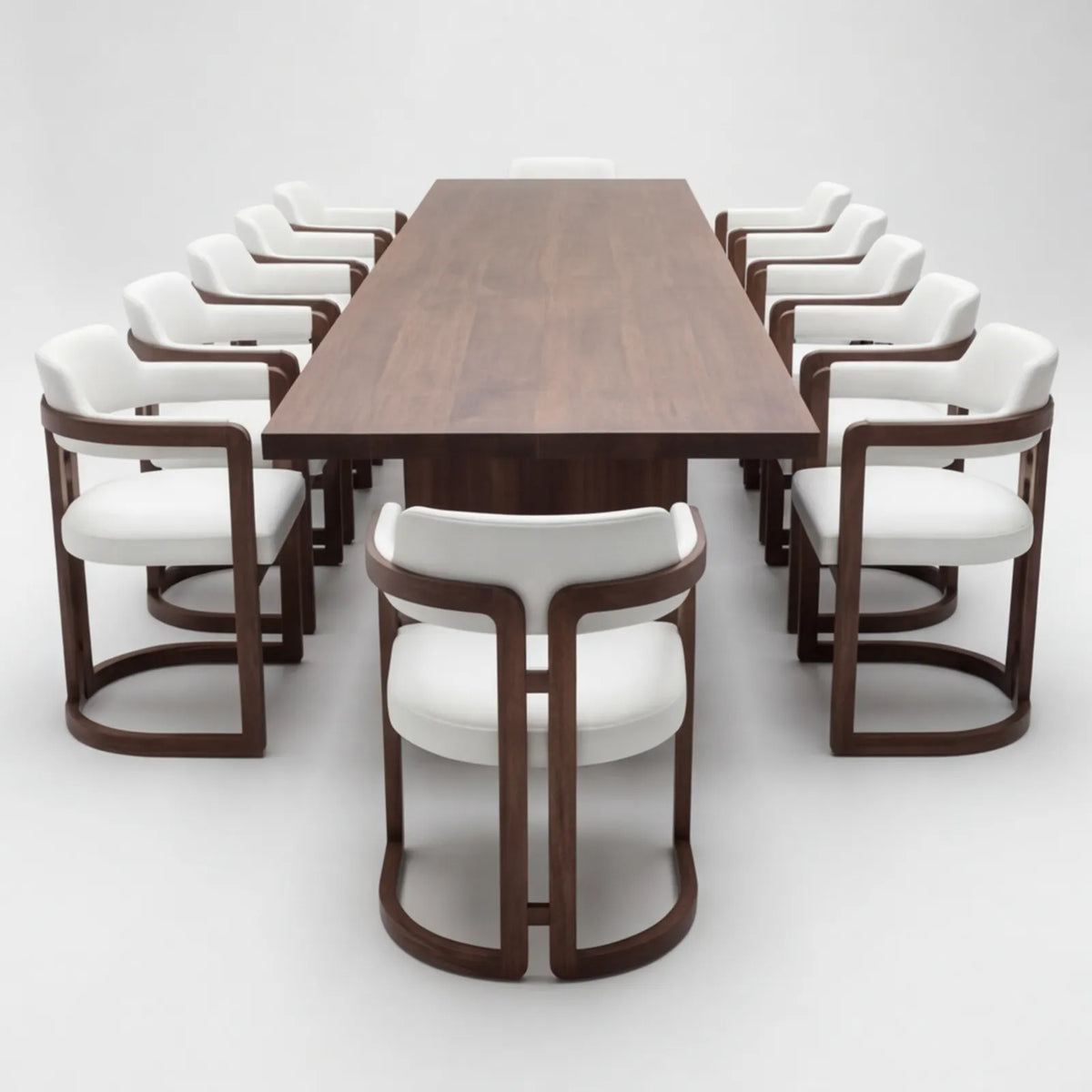 Conjunto de Comedor Diadem en Nogal y Rosa Morada Sólida · Presencia Arquitectónica