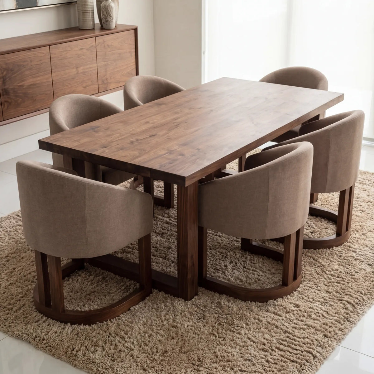 Mesa de Comedor Horen para 6 sillas en Nogal y Rosa Morada Sólida · Arquitectónico