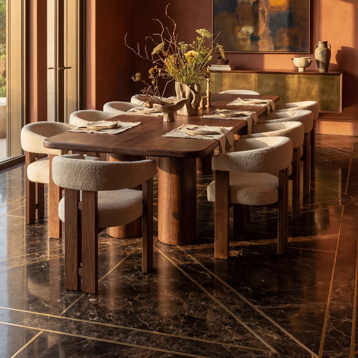 Conjunto de Comedor Zafiro en Nogal con sillas en madera sólida · Escultural