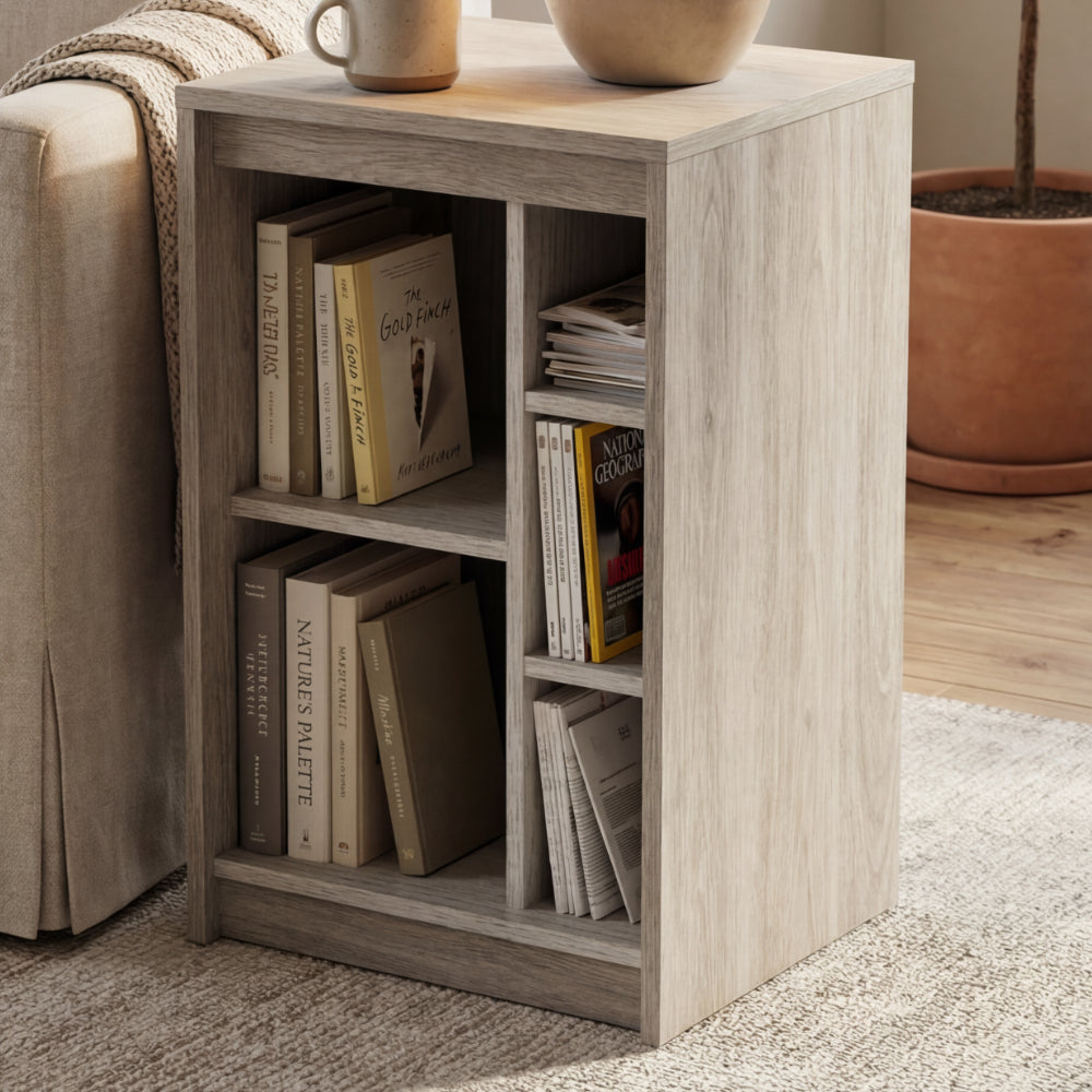 Mini Librero Asimétrico en Madera Natural · Arquitectónico