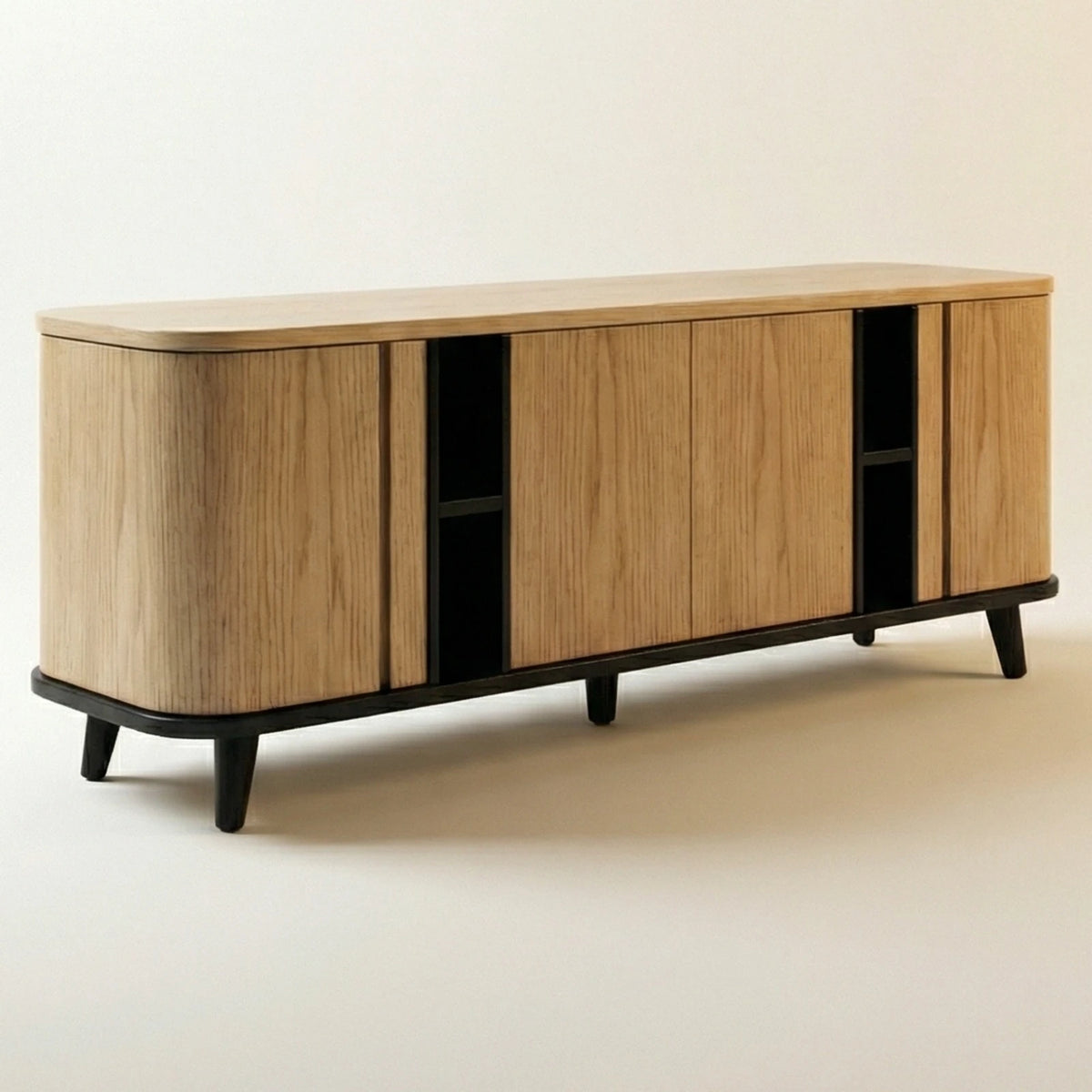 Buffet Capri – Credenza en Encino Claro con Detalles Negros
