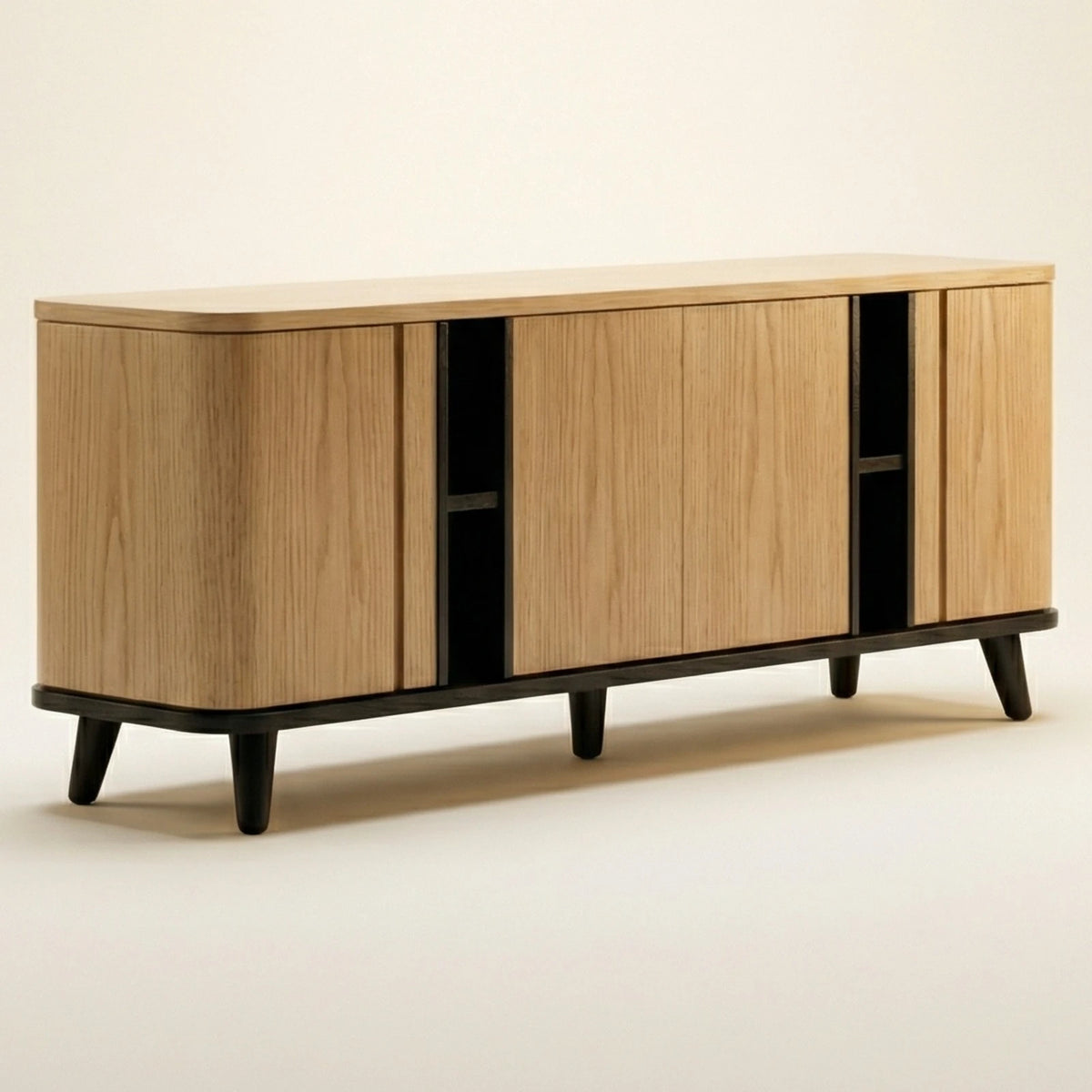 Buffet Capri – Credenza en Encino Claro con Detalles Negros
