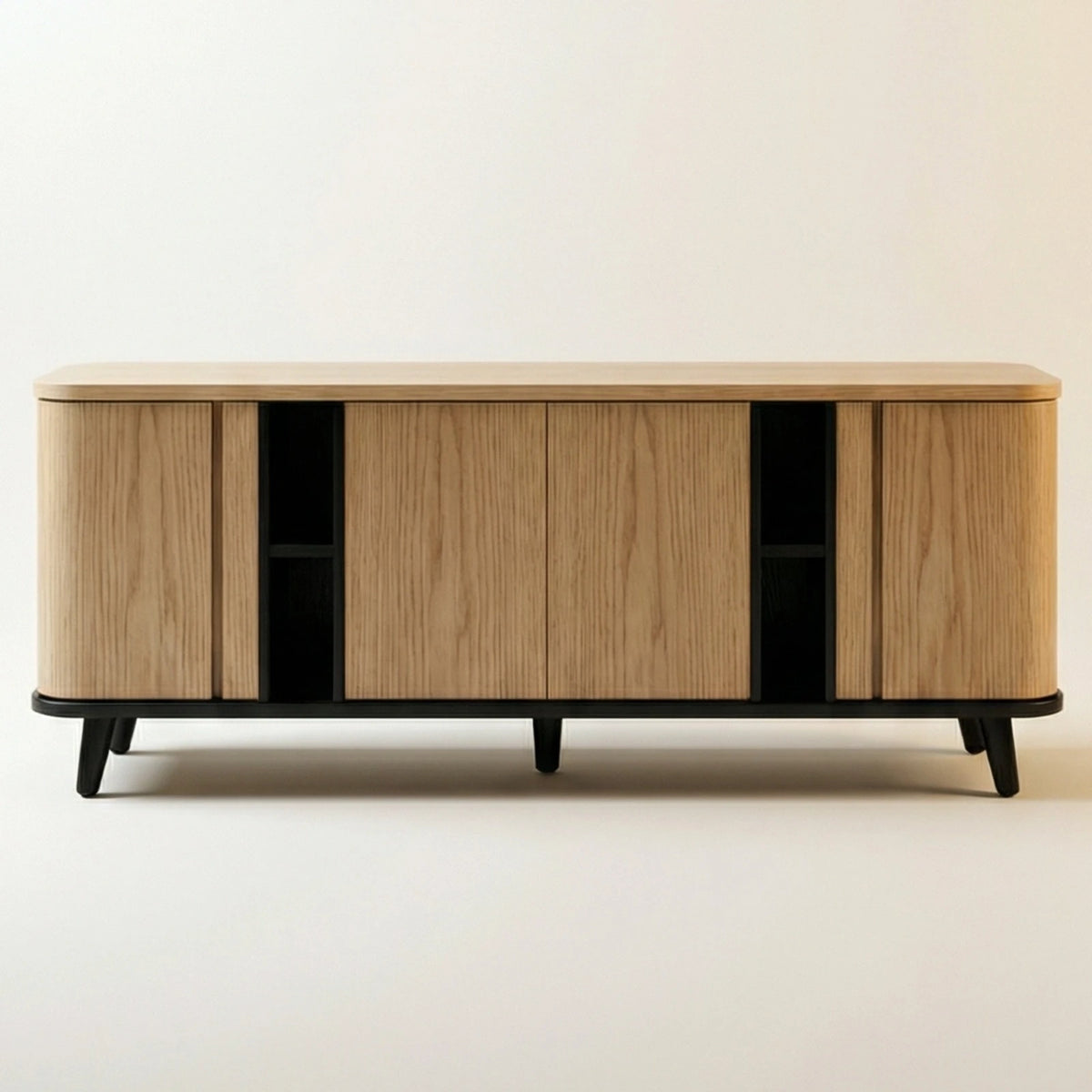 Buffet Capri – Credenza en Encino Claro con Detalles Negros
