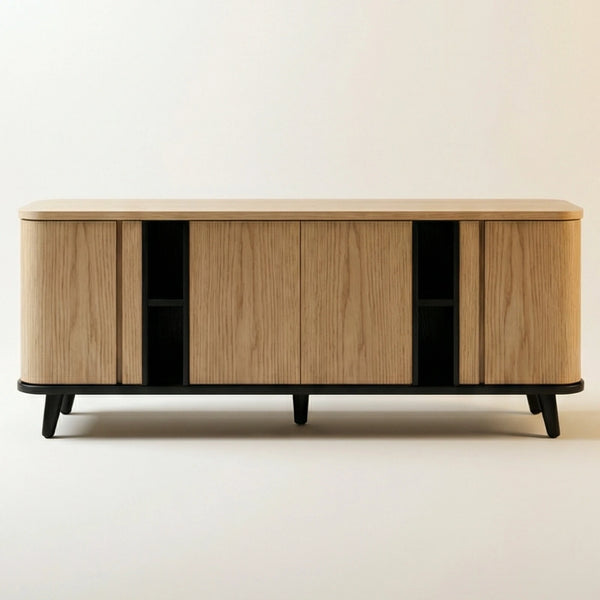 Buffet Capri – Credenza en Encino Claro con Detalles Negros