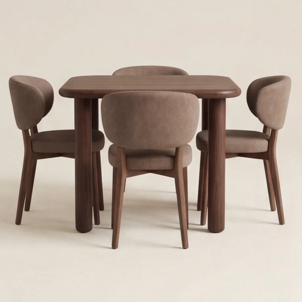 Mesa de Comedor Stella en Nogal con detalles en madera sólida fabricado a mano en el taller Lemich de Ocotlán, Jalisco