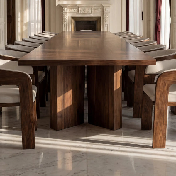 Mesa de Comedor Diadem para 16 sillas en Nogal con estructura en Rosa Morada Sólida · Silueta Arquitectónica - vista alternativa