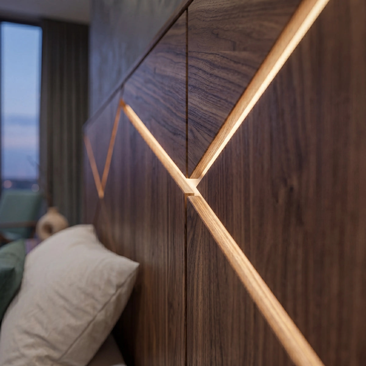 Cabecera Siena Geométrica con Luz LED Cruzada en Nogal - Foto 3 Lemich