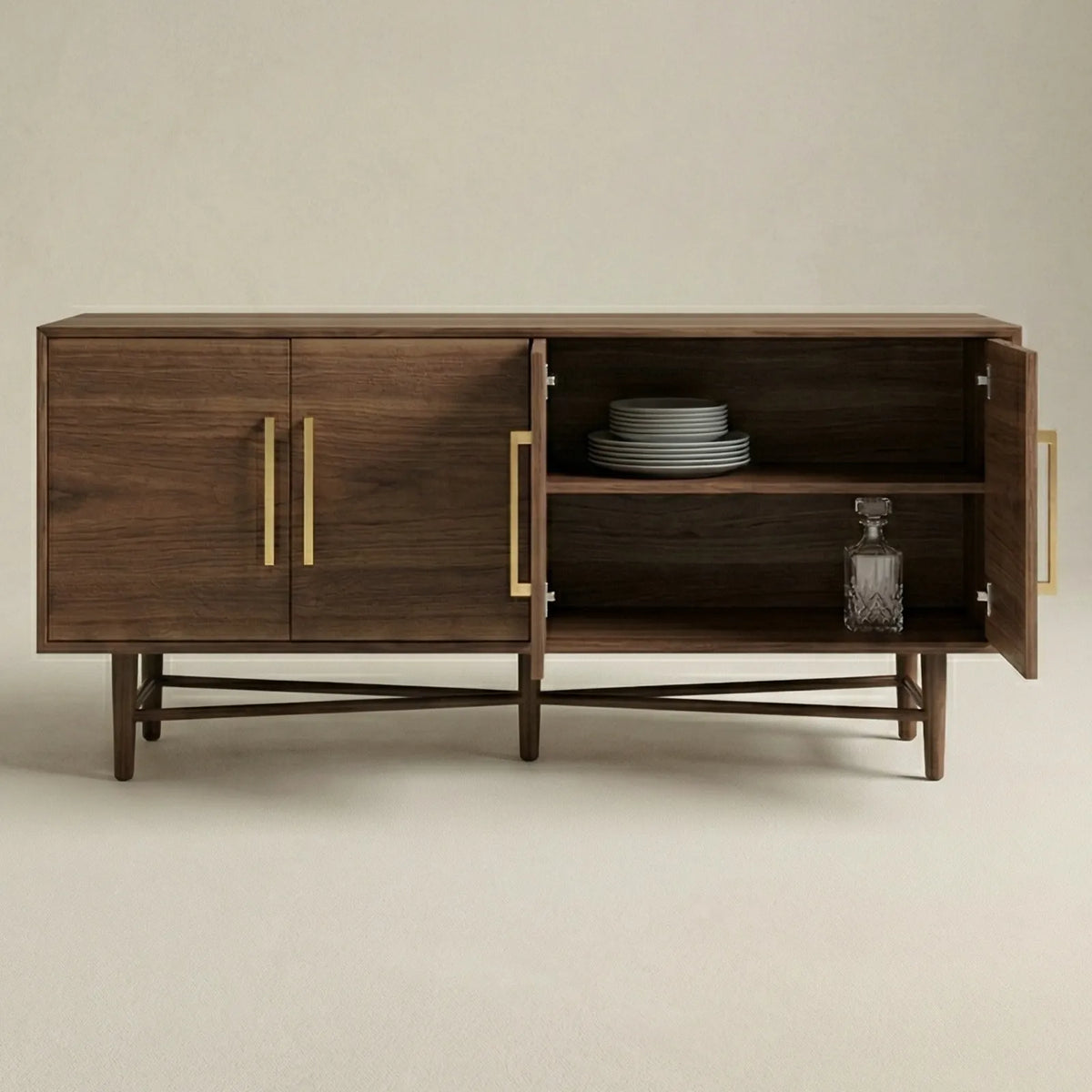 Buffet Podena – Credenza en Nogal Oscuro con Dorado