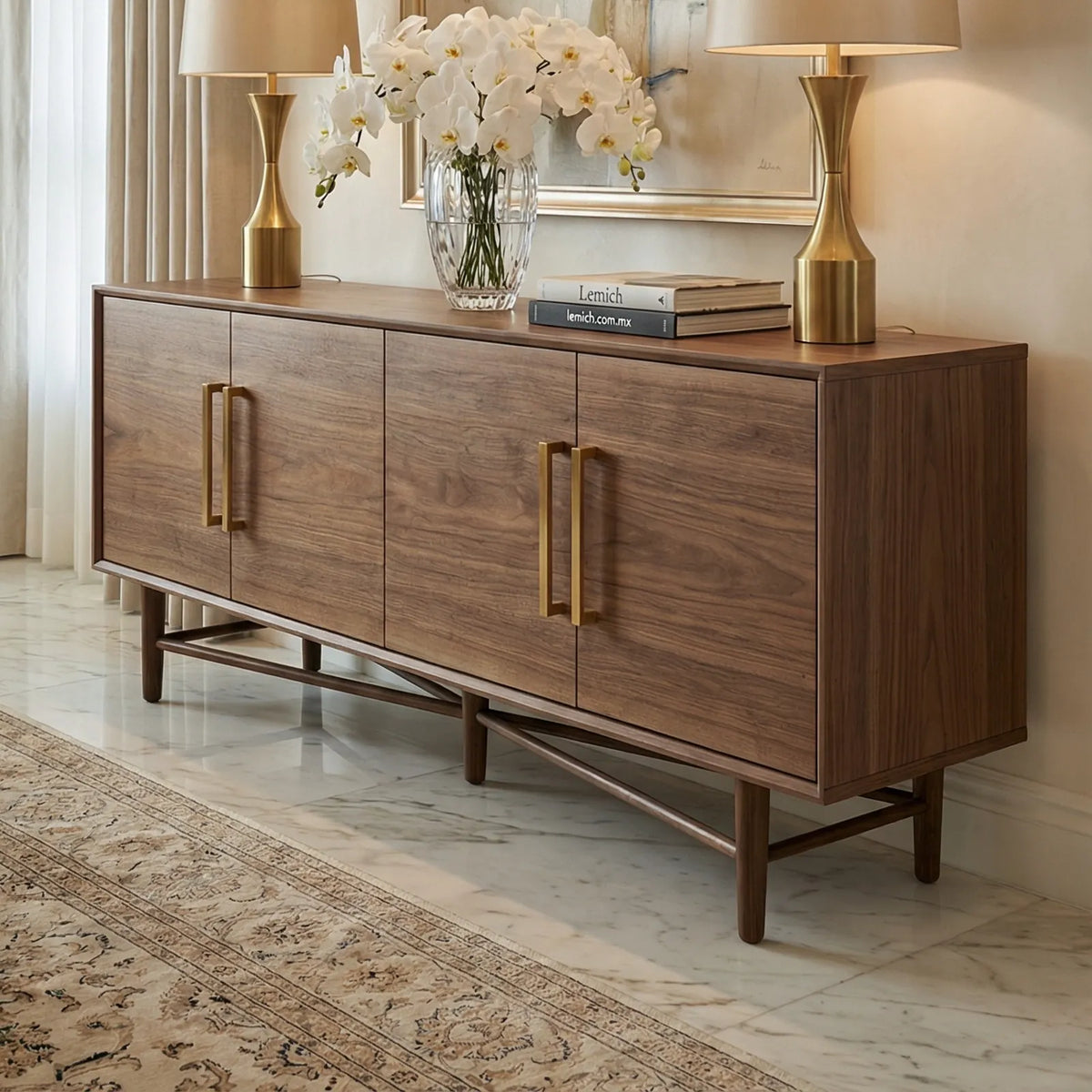 Buffet Podena – Credenza en Nogal Oscuro con Dorado