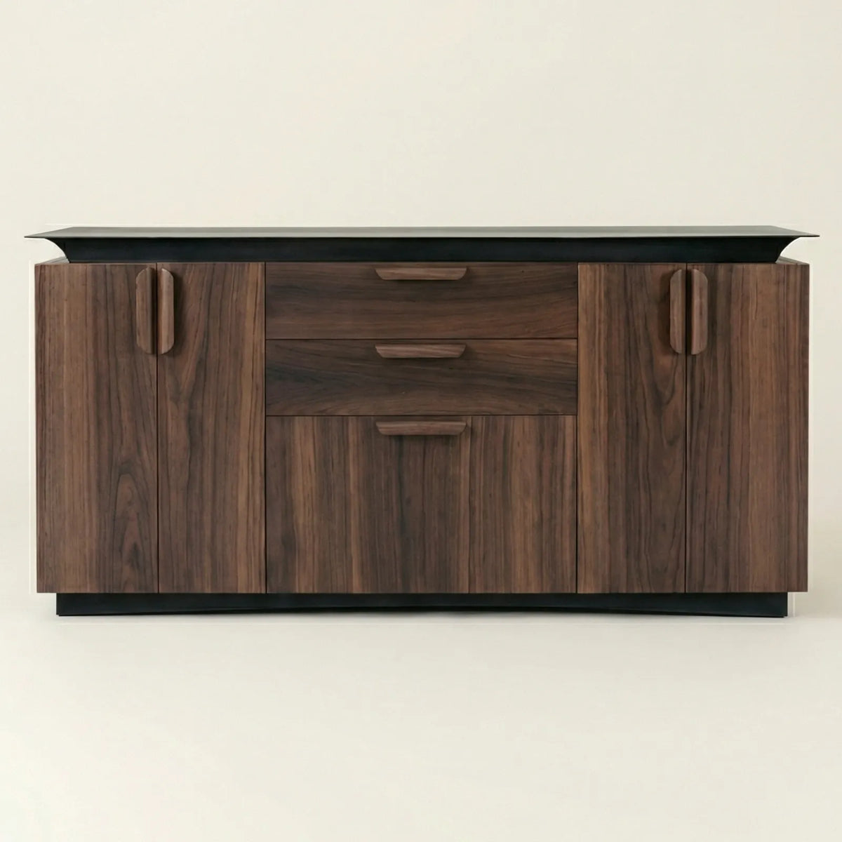 Buffet Matera – Credenza en Nogal con Cubierta Negra Angular