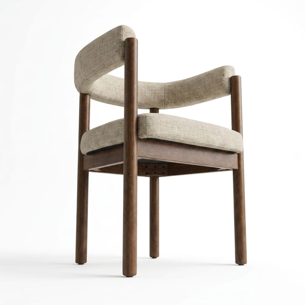 Silla Caelum en Madera Sólida y Textil Bouclé fabricado a mano en el taller Lemich de Ocotlán, Jalisco
